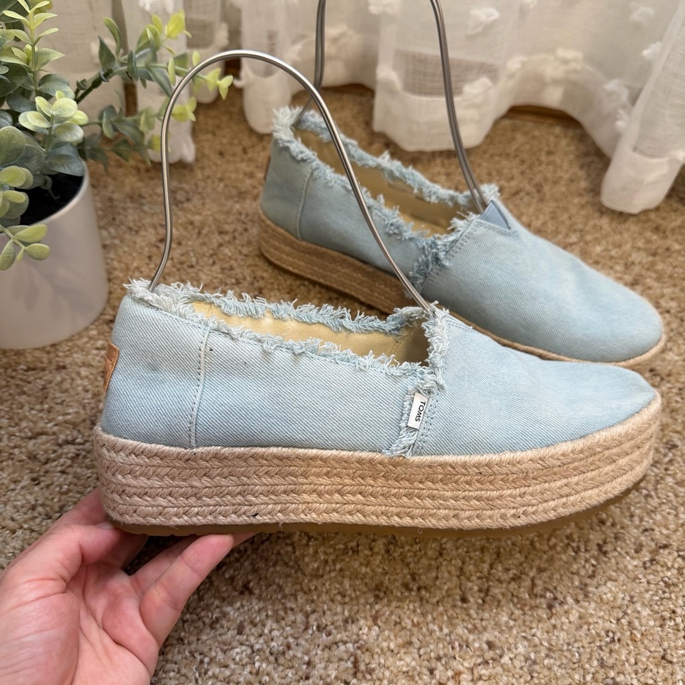 Toms Valencia Light Blue Boho Espadrille Slip-On Shoes - Picture 4 of 9